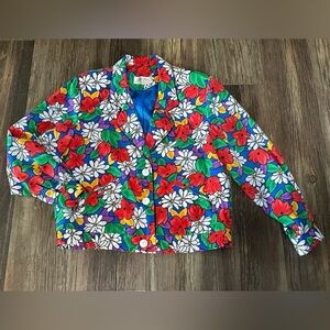 Lilli Ann collection vintage 80's bright floral silk jacket M/L  women's